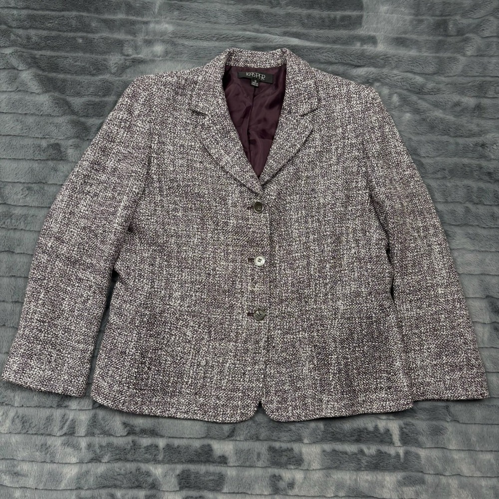 Kasper Women Purple White Tweed Wool Blend Blazer Jacket Size 18 Professional